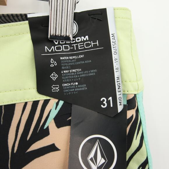 Volcom Boardshorts Swim Trunks Peach Palm Leaf Print 4 Way Stretch Size 31 NWT - Picture 7 of 13